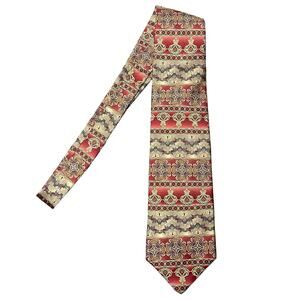 Windsor 100% Silk Necktie Tie Red Cream Blue Ornate Design Formal USA 3.8" Wide